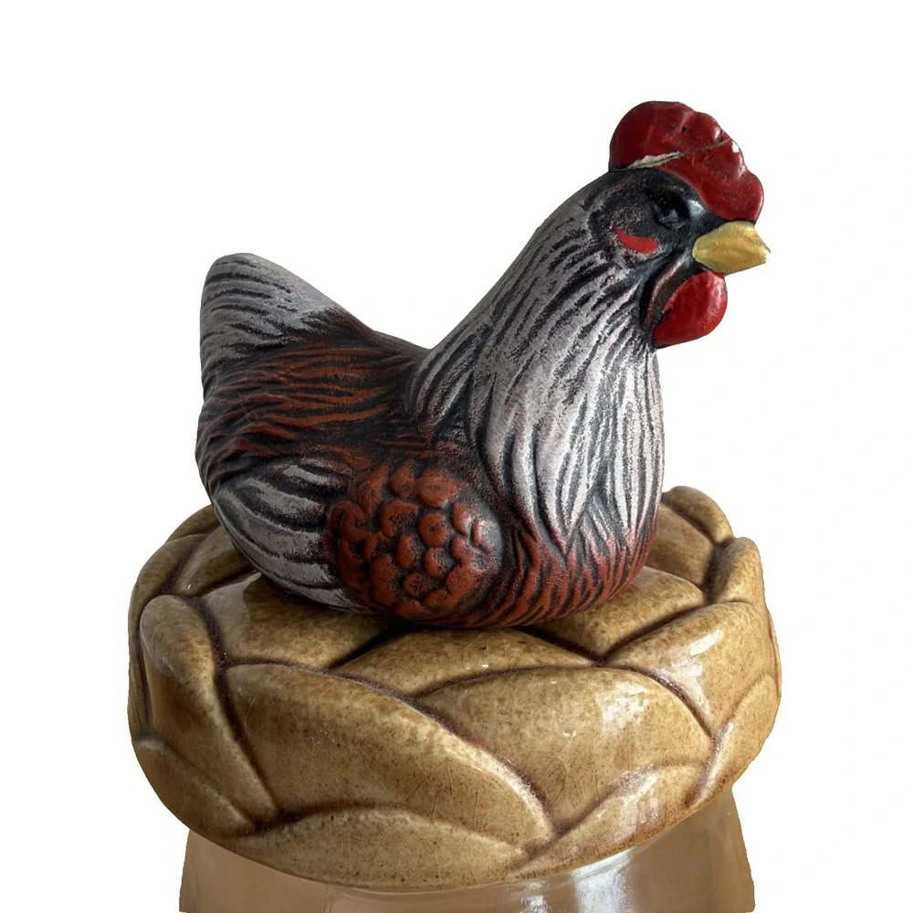 Vintage Mason Jar Chicken Topper Lid , Chicken In Nest Farm Country